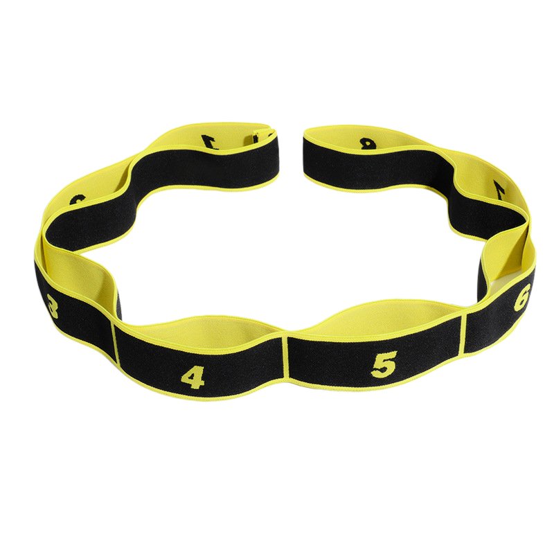 High Elastic Yoga Fitness Resistance Band 8-Loop Training Strap Tension Resistance Exercise Stretching Band for Sports Dancing Yellow black