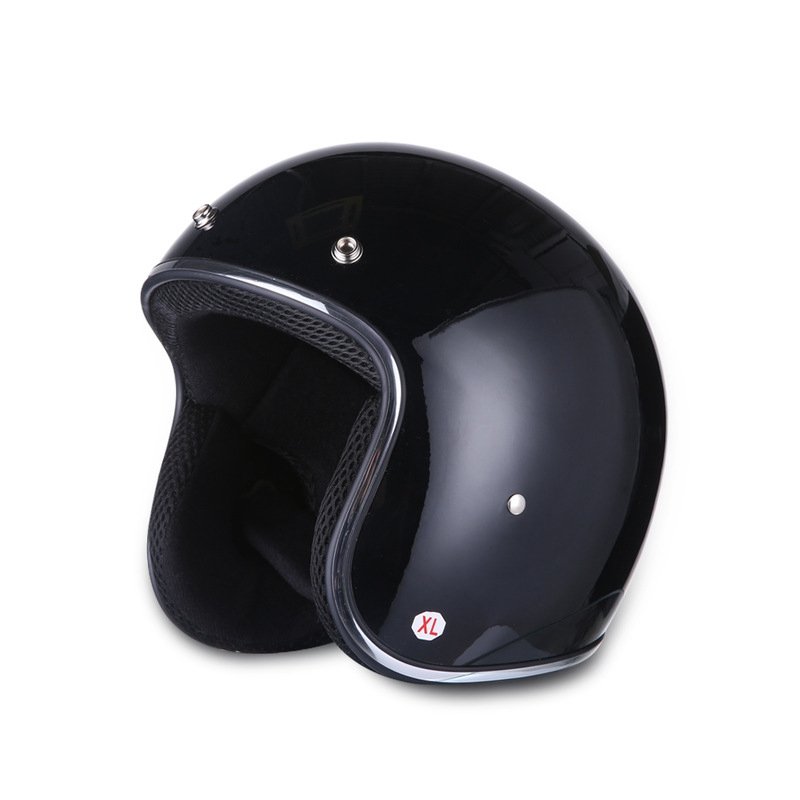 High Strength Retro Motorcycle Helmet Vintage Half Face Moto Helmet Bright black XXL