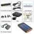 High capacity 11200mAh portable solar powered charger has 4 x Mobile Phone Connectors  8 x  Laptop Connectors  LED Torch  2 Watt Crystalline Silicon Solar Panel