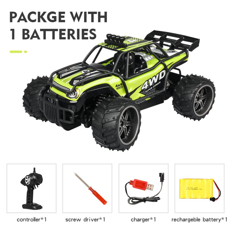 High-speed Car Remote Control Cross-country Climbing Car 2.4G Four-wheel Drive Racing Car Charging S009 Children Toys Green single battery package_1:16