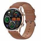 Hk8pro Smart Watch 1.36-inch Amoled Screen Bluetooth-compatible Calling Voice Control Bracelet Ip68 Waterproof golden brown leather belt