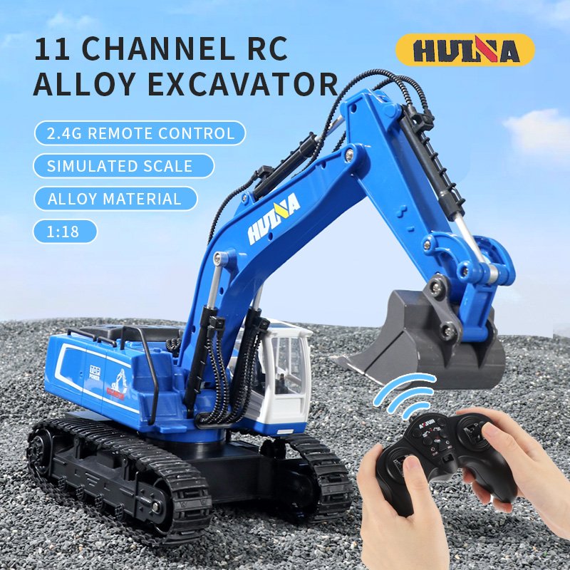1:18 Huina 1558 Remote Control Car Alloy 11-channel Rc Excavator Crawlers Engineering Vehicle Tractor Toy 