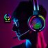Hollow RGB Gaming Headset Wired Computer Headset Heavy Bass 7 1 Usb Headset With Microphone Black