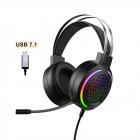 Hollow RGB Gaming Headset Wired Computer Headset Heavy Bass 7.1 Usb Headset With Microphone Black
