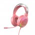 Hollow RGB Gaming Headset Wired Computer Headset Heavy Bass 7 1 Usb Headset With Microphone Pink