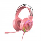 Hollow RGB Gaming Headset Wired Computer Headset Heavy Bass 7 1 Usb Headset With Microphone Pink