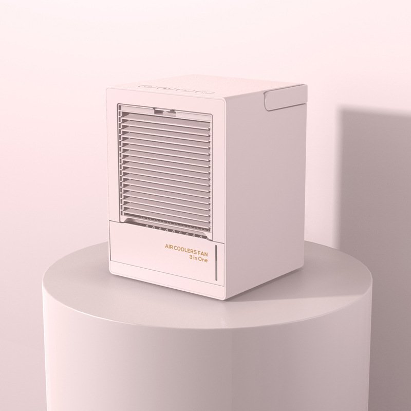 Home Automatic Shaking Air Cooler Humidifier Mute Air Conditioner Fan for Office Tabletop pink_Rechargeable