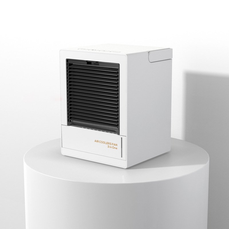 Home Automatic Shaking Air Cooler Humidifier Mute Air Conditioner Fan for Office Tabletop white_Rechargeable