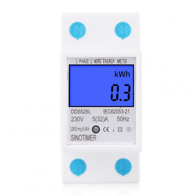 Home LCD Digital Display Power Consumption Meter Single Phase Energy Meter 5-32A 230V 50Hz White