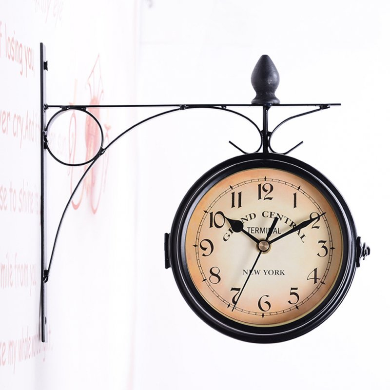 Household Double Sided Bracket Clock Retro Horological Decoration Ornaments Living Room Wall Clock black_25 * 9 * 22