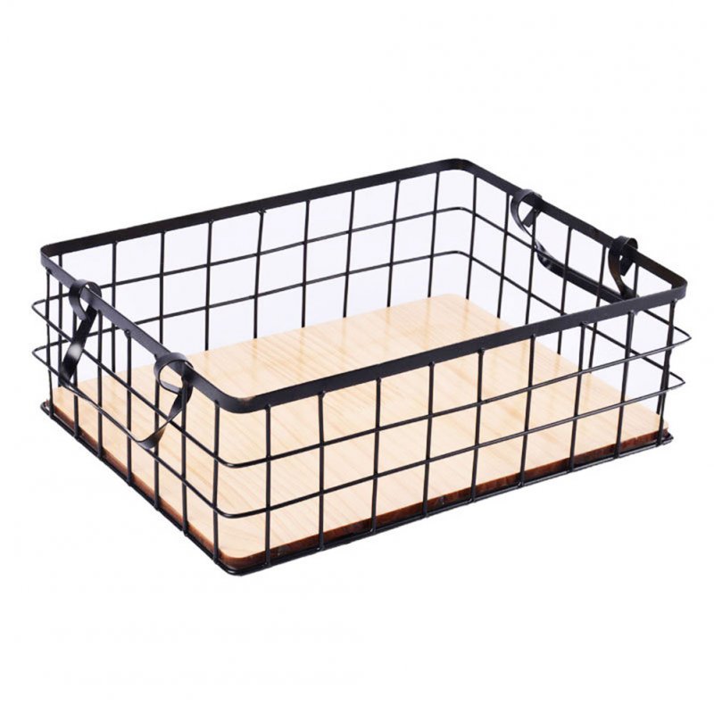 Household Iron Art Storage Basket Kitchen Bedroom Sundries Snacks Organizer Basket Black White black_M