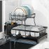 Household Removable Storage Rack Shelf 2 Tier Large Capacity Dish Drainer Utensil Holder with Chopsticks Rack Black