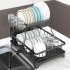 Household Removable Storage Rack Shelf 2 Tier Large Capacity Dish Drainer Utensil Holder with Chopsticks Rack Black