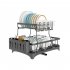 Household Removable Storage Rack Shelf 2 Tier Large Capacity Dish Drainer Utensil Holder with Chopsticks Rack Black
