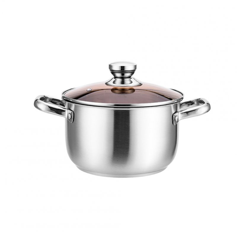 Household Soup Pot Thickened Non-sticky Stainless Steel Binaural Pot Induction Cooker With Tempered Glass Lid