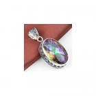 Huge Vintage Natural Rainbow Mystical Topaz Gemstone Solid Silver Pendant