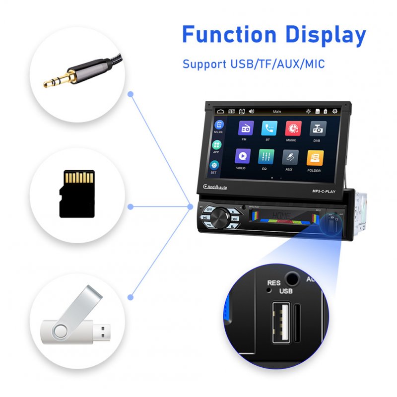 7-inch 1Din Car Radio Retractable Screen Mp5 Bluetooth Player 