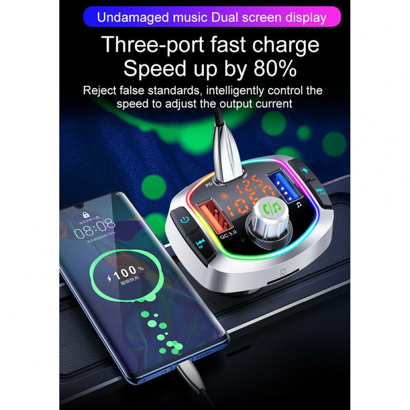 Bc63 Car Bluetooth-compatible V5.0 Mp3 Player 12v~24v Car Charger Pd Fast Charging Multifunction Fm Transmitter Charger Adapter 