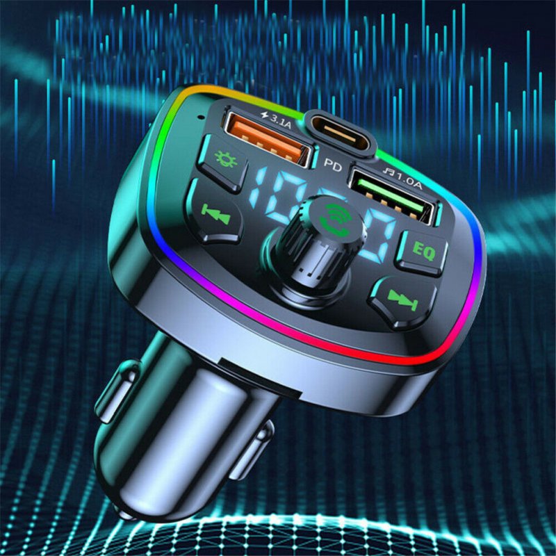 Car Bluetooth-compatible 5.0 Fm Transmitter With Microphone Hands-free Calls Dual Charger Mp3 Player Led Backlight 