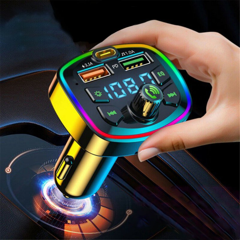 Car Bluetooth-compatible 5.0 Fm Transmitter With Microphone Hands-free Calls Dual Charger Mp3 Player Led Backlight 