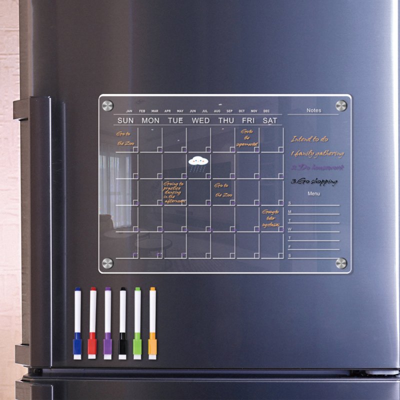 Acrylic Magnetic Calendar Board Rewritable Clear Planning Whiteboard Workout Board With 6 Markers For Fridge Refrigerator 