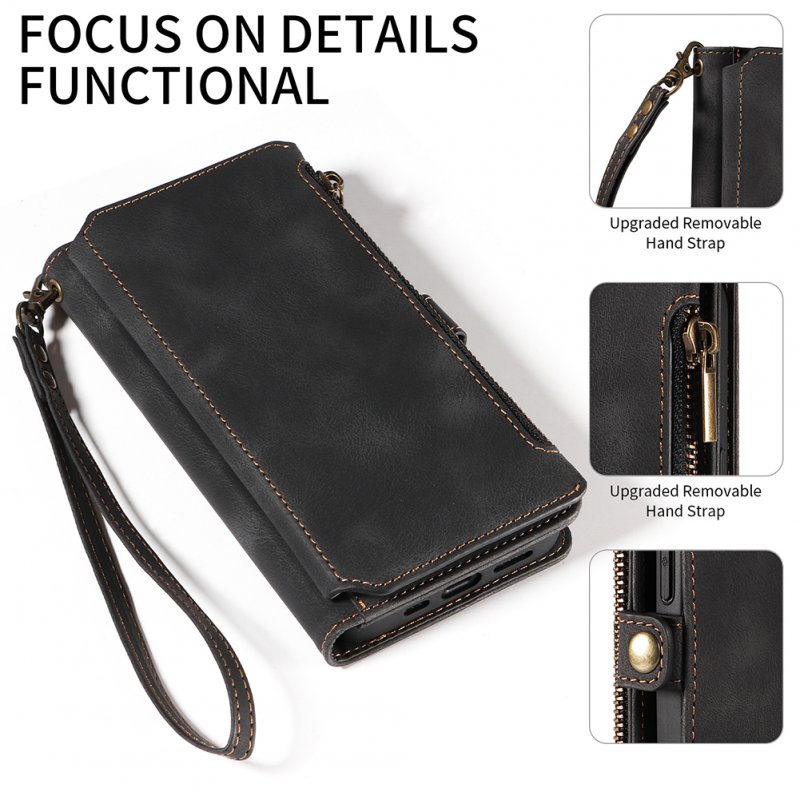 Phone Case With Card Holder Magnetic Closure Zipper Pouch PU Leather Stand Shockproof Case Compatible For IPhone 15 black iPhone 15 plus