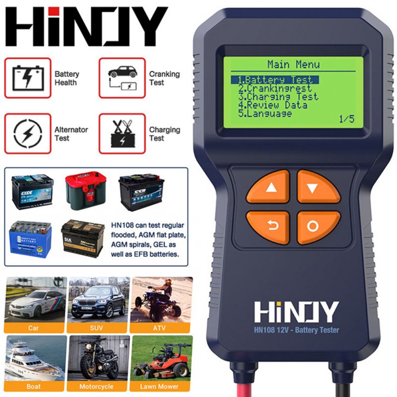Hn108 Car Battery Tester 12v Auto Battery Load Test Charging Cranking Analyzer LCD Display Digital Tester 