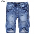 IMIXCITY Summer Men's Casual Slim Jean Short Denim Short With Elastic Waistband Denim blue_Thirty-two