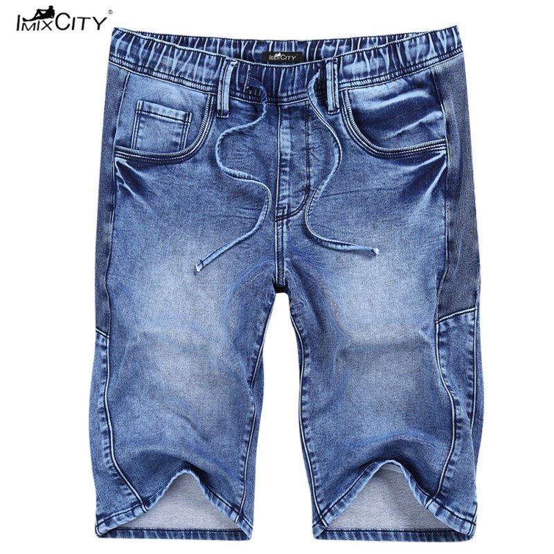 IMIXCITY Summer Men's Casual Slim Jean Short Denim Short With Elastic Waistband Denim blue_Thirty-two
