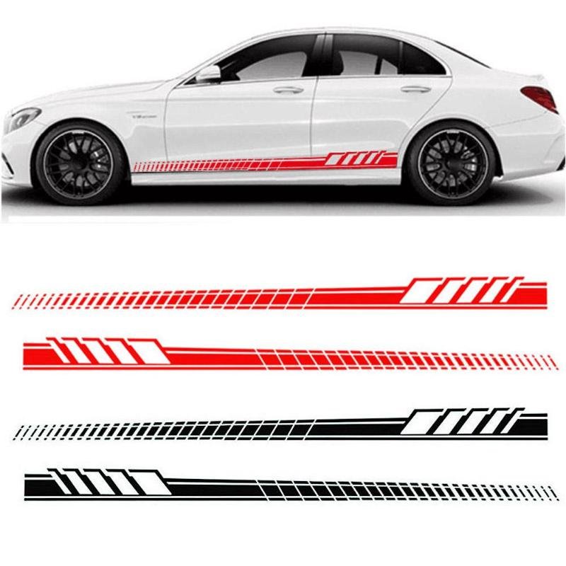 2pcs/Set Car Auto Body Stickers Long Stripe Side Skirt Decoration Vinyl Decals 