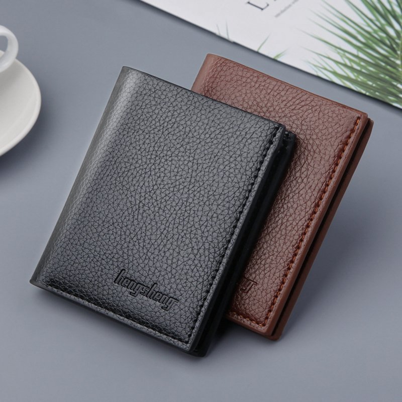 Men Artifical Pu Leather  Wallet With Card Slots Multifunctional Lychee Pattern Ultra Strong Stitching Short Business Wallet 6572 