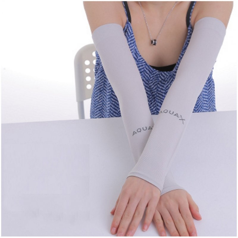 Ice Fabric Arm Sleeves Mangas Warmers Summer Sports UV Protection Running Cycling Driving Reflective Sunscreen Bands [Flat Mouth] Gray