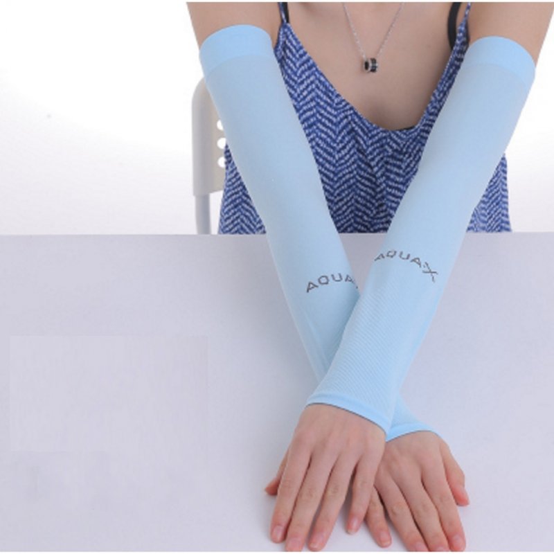 Ice Fabric Arm Sleeves Mangas Warmers Summer Sports UV Protection Running Cycling Driving Reflective Sunscreen Bands [Flat Mouth] Blue