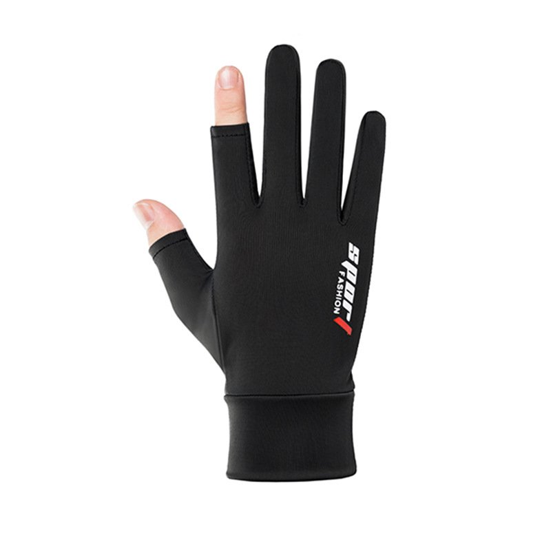 Ice Silk Non-Slip Gloves Breathable Outdoor Sports Driving Riding Touch Screen Gloves Thin Anti-UV Protection Two finger black_One size