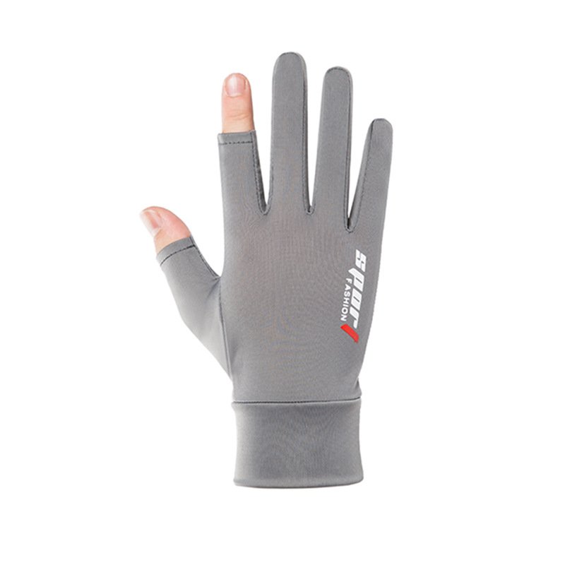 Ice Silk Non-Slip Gloves Breathable Outdoor Sports Driving Riding Touch Screen Gloves Thin Anti-UV Protection Two finger gray_One size