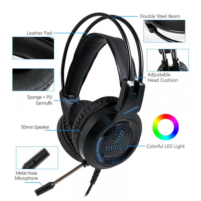 7.1 Surround Sound Gaming Headset With Microphone LED Colorful Game Headphones Bass Stereo for Xbox  