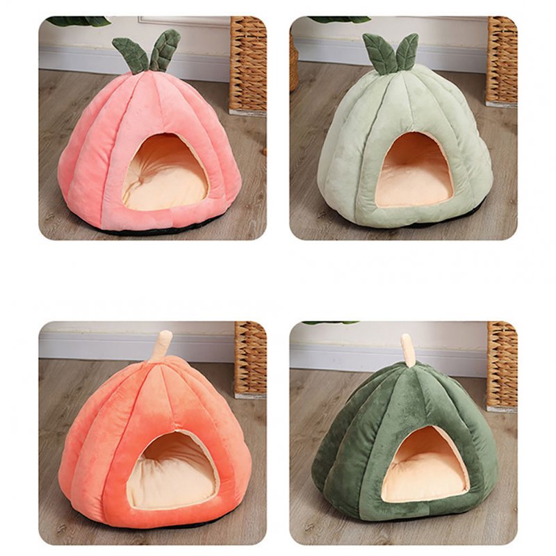 Pet Warm Sleeping Nest Melon Shape Soft Plush Cozy Cave Hideout House Pet Supplies For Indoor Cats Medium size (within 6kg) Orange