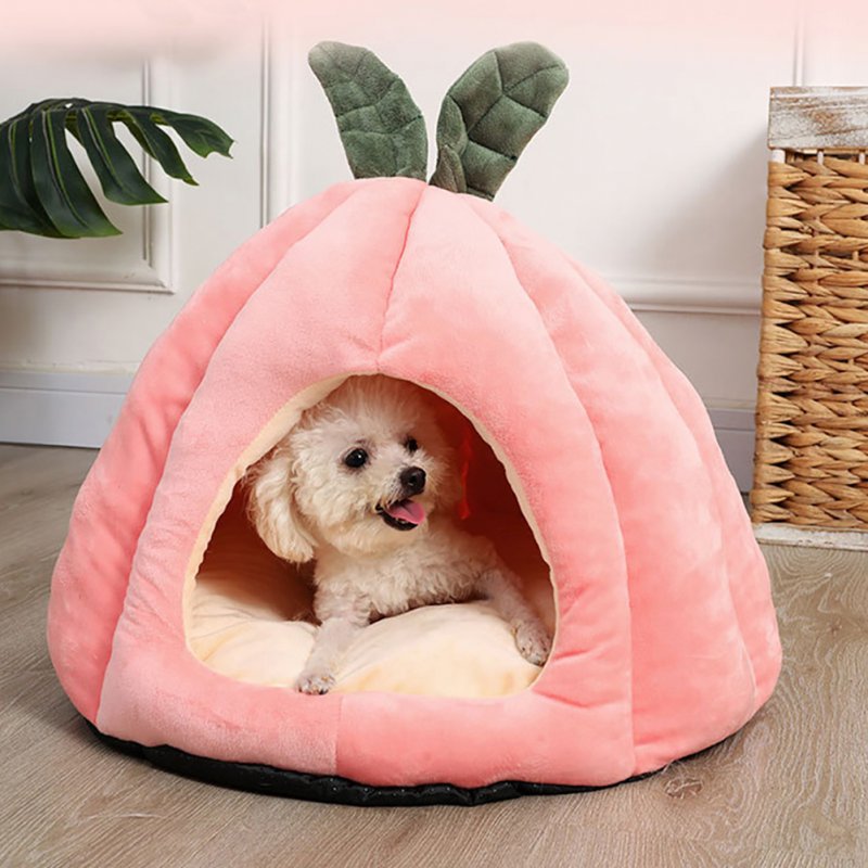 Pet Warm Sleeping Nest Melon Shape Soft Plush Cozy Cave Hideout House Pet Supplies For Indoor Cats Medium size (within 6kg) Orange