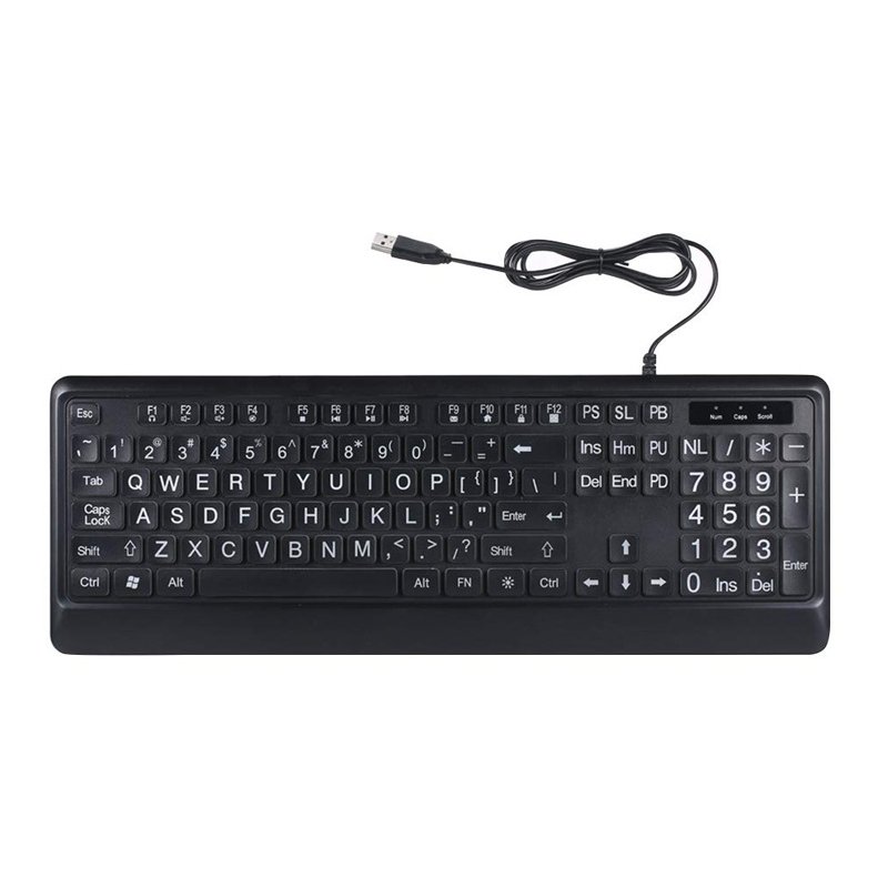 Illuminate Large Print Backlit Wired Computer Keyboard  black