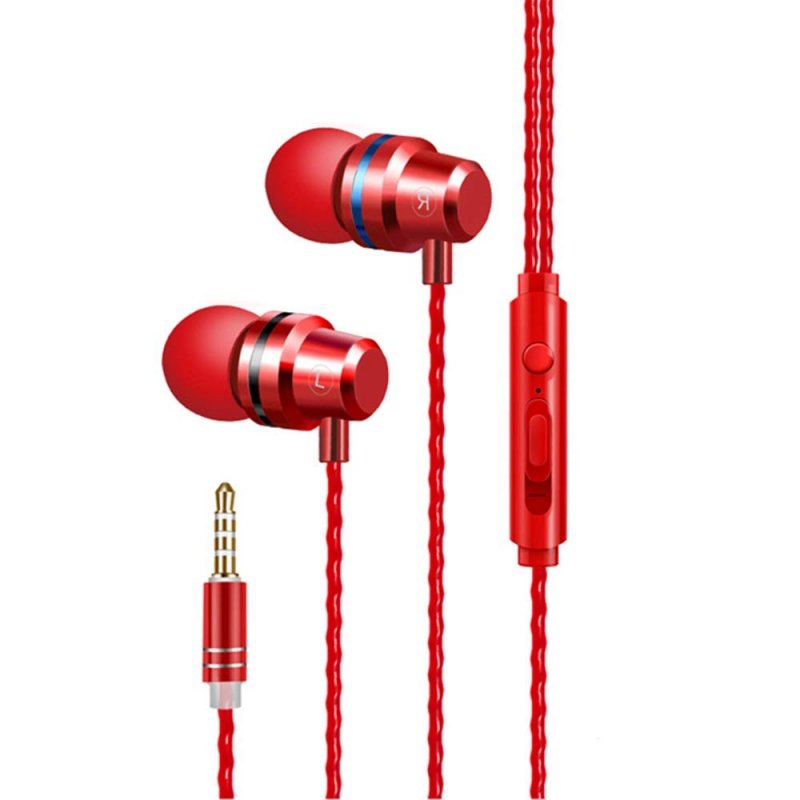 In-Ear Earbud Headphones Heavy Bass Wired Headset Metal Earbud with Micphone Stereo Sound Effect red
