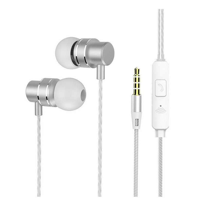 In-Ear Headphones Earphone Stereo Bass Headset Metal Wired Earphone HiFi Headphones Mic white