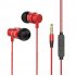 In Ear Headphones Earphone Stereo Bass Headset Metal Wired Earphone HiFi Headphones Mic red