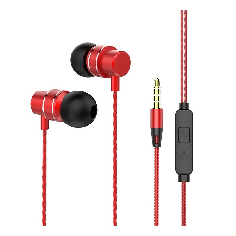 In-Ear Headphones Earphone Stereo Bass Headset Metal Wired Earphone HiFi Headphones Mic red