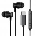 In-Ear Headphones HiFi Stereo Sound Type-C Connection Earphones Comfortable Ear Wired HD Calling Earbuds Multi-function Button Control For Smart Phones Tablet Laptop black