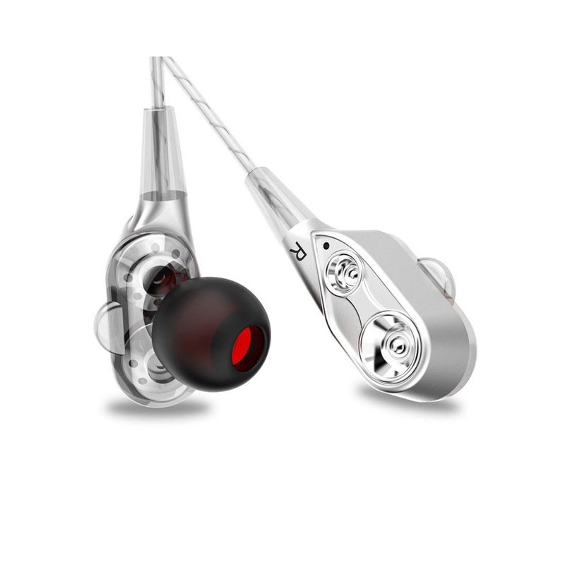 In-Ear Wired Earphone High Bass Dual Drive Stereo Earphones with Microphone Computer Earbuds for Phone Sports Silver