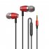 In ear Headset Wire controlled Smart Call Earphone with Microphone All metal Bass Music Headphones for Android V1 Red