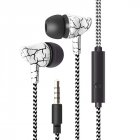 In ear Wire controlled Headset with Microphone 3 5mm Stereo Plug Fashion Braided Wire Crack Earphones White