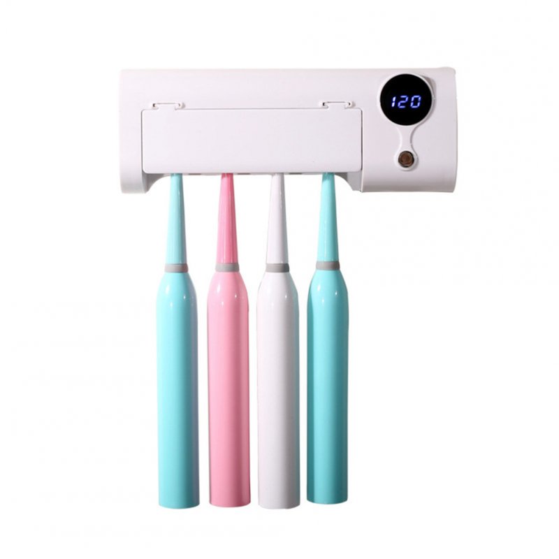Induction Toothbrush Holder with UV Light Sterilizer Box Toothbrush Cleaner Toothpaste Dispenser white