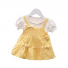 Infant Baby Girls Summer Dress Short Sleeve Round Neck Bow Princess Dresses For 1-3 Years Children yellow 12-18M 80