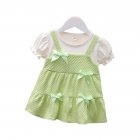Infant Baby Girls Summer Dress Short Sleeve Round Neck Bow Princess Dresses For 1-3 Years Children green 18-24M 90